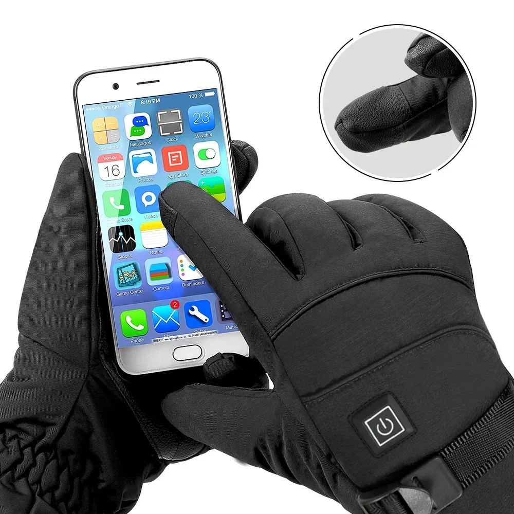Gloved hand using a phone touchscreen with the heated gloves on